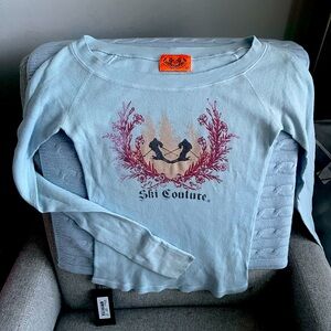 Vintage Juicy Couture off the shoulder long sleeved tee. Size S. Light blue.